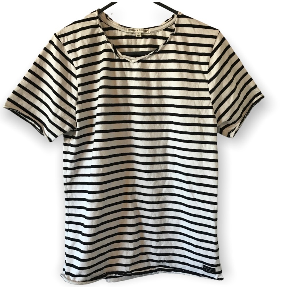 3/$15 Threads 4 Thought black and white stripe shirt. (T1)
